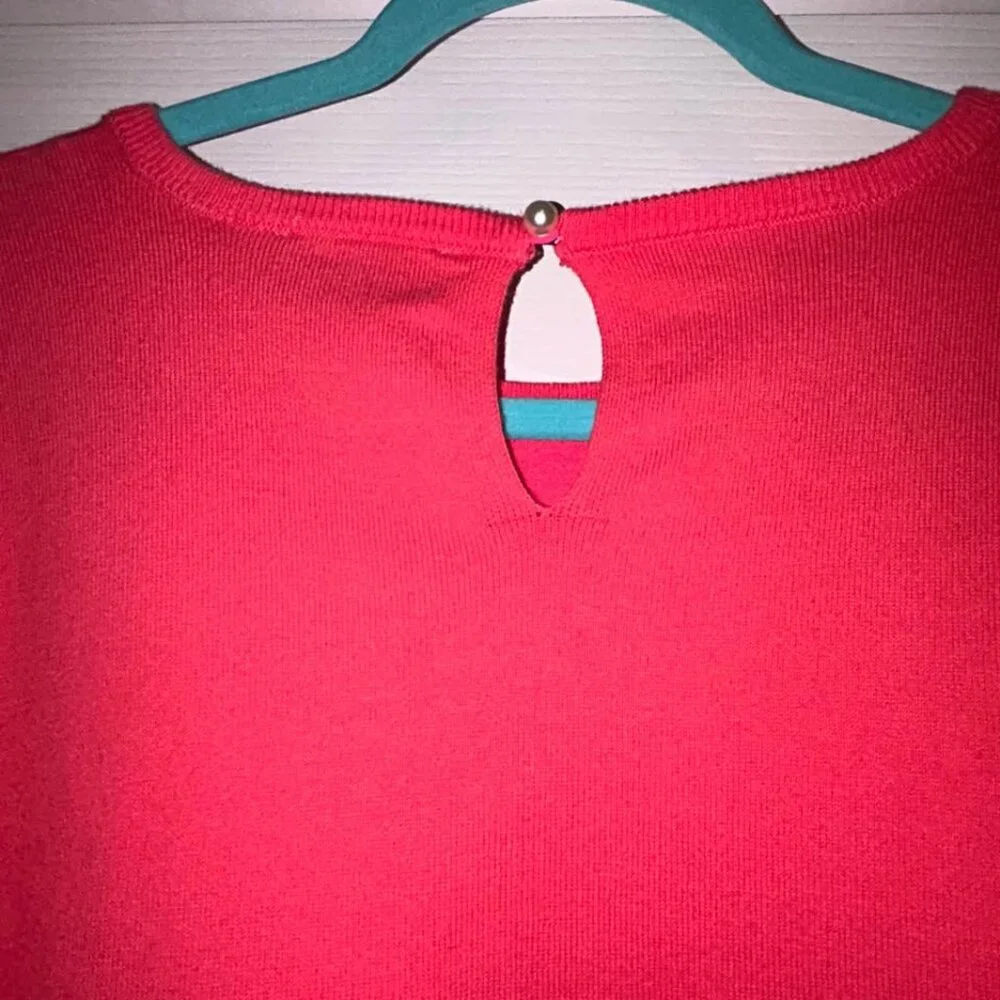 Cece coral pink short puff sleeve sweater top pearl back detail woman's size XL - Picture 7 of 9